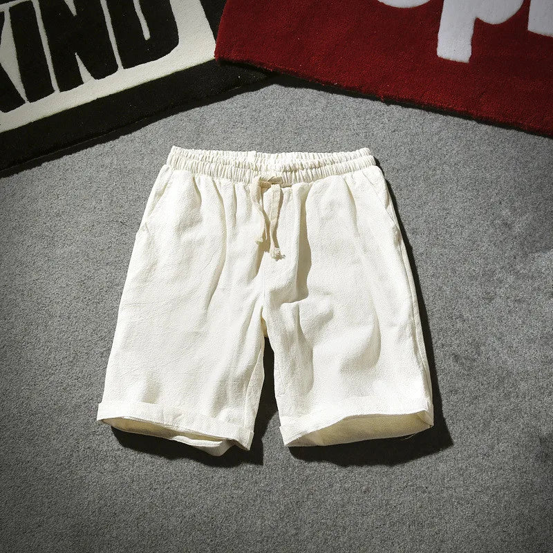 Summer Men's Straight Tube Cotton Linen Shorts