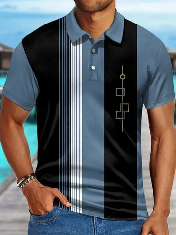 Men's Stripe Matching Funny Graphic Printing Hawaii Striped Polo Collar Polo Shirt