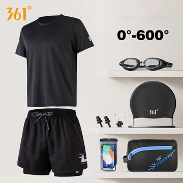 Men's Professional Outdoor Water Sports Set: Surfing Swim Shirt, Trunks, Board Shorts, Glasses & Cap