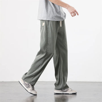 Summer Streetwear Lyocell Fabric Pants Men Stretch Loose Drawstring Elastic Waist Korea Jogger Sports Casual Long Trousers Male