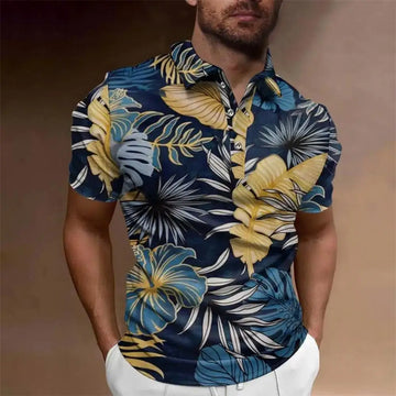 Men's Coconut Tree Print Hawaiian Polo Shirt