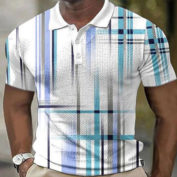 Vertical bar printing Polo Shirt for Men Hawaiian 3D Print Zipper Polo Short Sleeve Summer Shirt