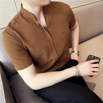 Summer Ice Silk Short Sleeve Men's Casual Shirt