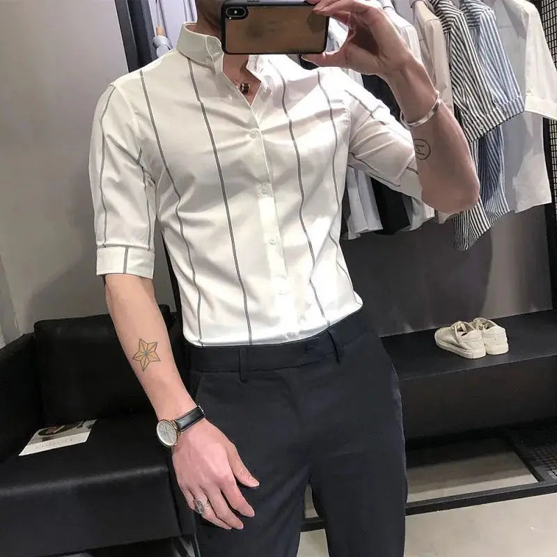 Fashion Men's Striped Long-Sleeved Shirt