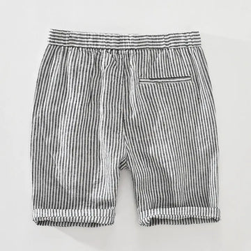 Striped Shorts for Men Japanese Style Pure Linen Casual Elastic Waist Button Up Short Pants 2022 Summer New