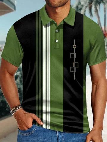 Men's Stripe Matching Funny Graphic Printing Hawaii Striped Polo Collar Polo Shirt