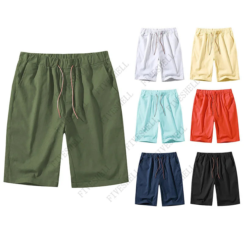 Mens Shorts Casual Classic Fit Drawstring Summer Beach Shorts Men Breathable Cotton Linen Shorts with Elastic Waist and Pockets